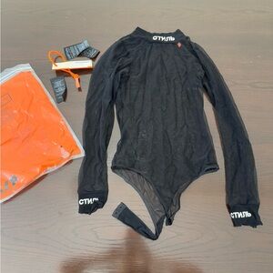 Heron Preston Black Long Sleeve Mesh Bodysuit